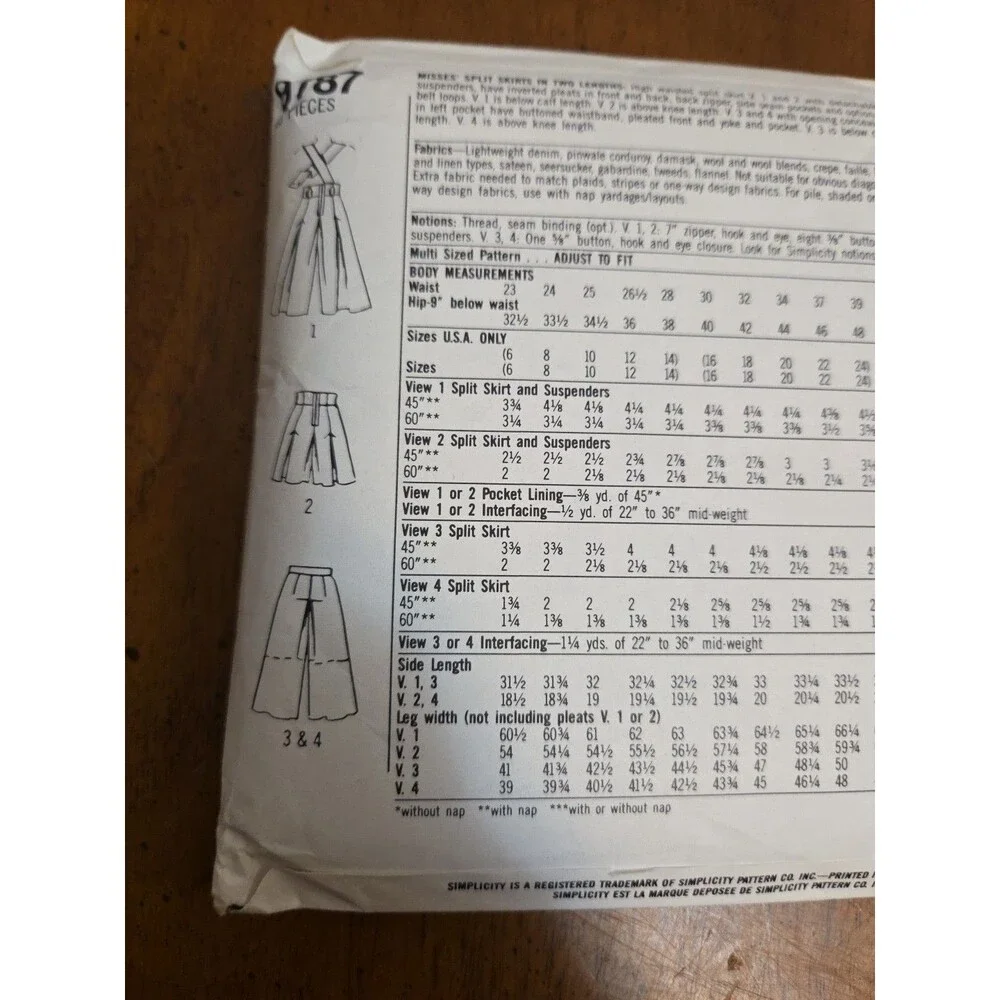 Simplicity Sewing Pattern 9787 Jumper Pants Skirt Size H5 6-14 Cut Vintage